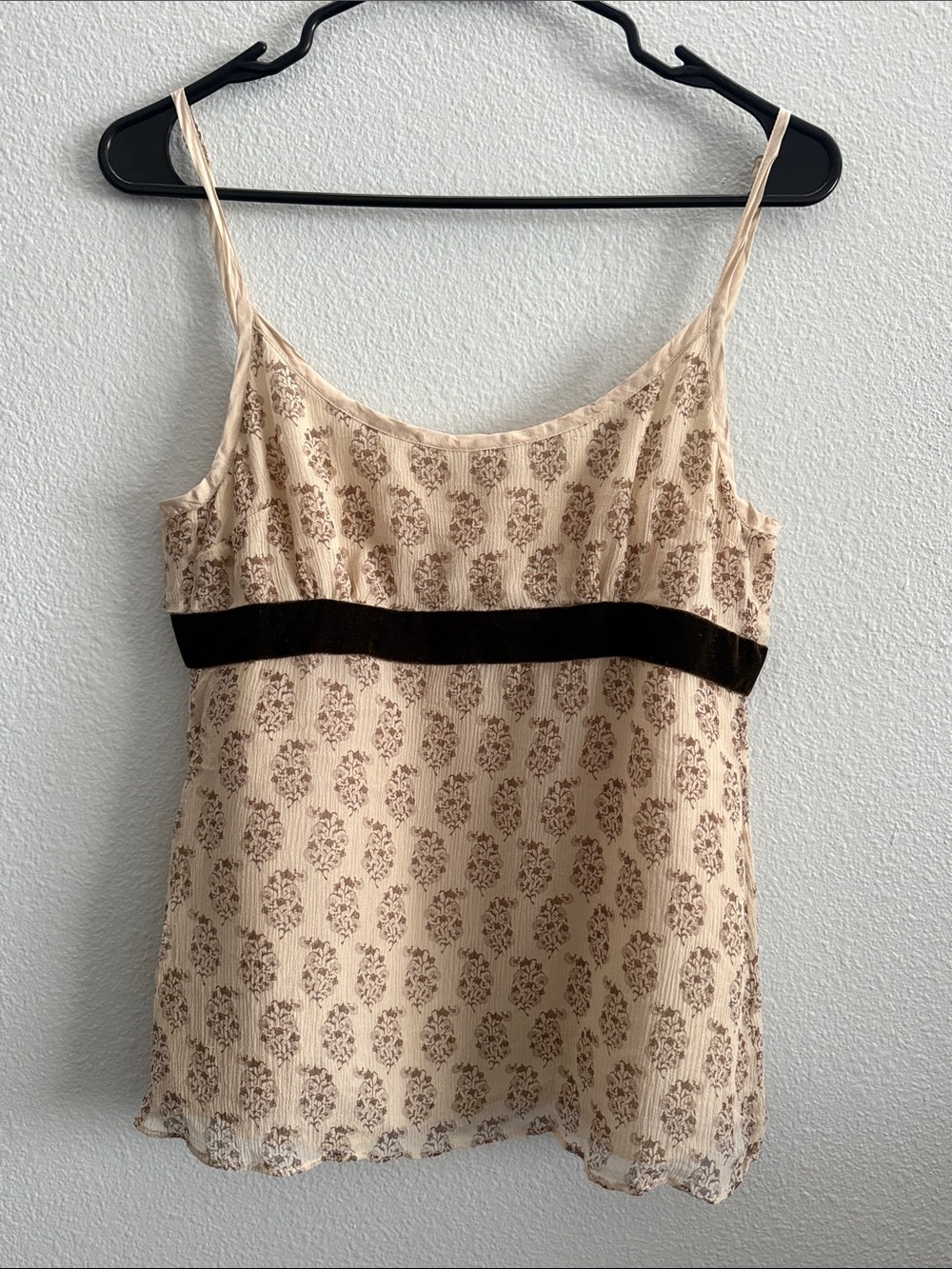 Vintage Abercrombie & Fitch 100% Silk Floral Cami Tank Top with Velvet Trim Sz M